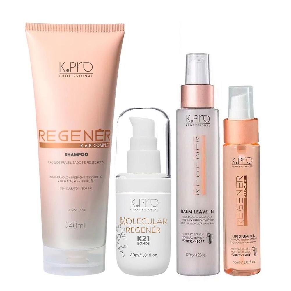 Kit K.Pro Regenér - Shampoo 240ml + Balm 120ml + Óleo 60ml + K21 30ml