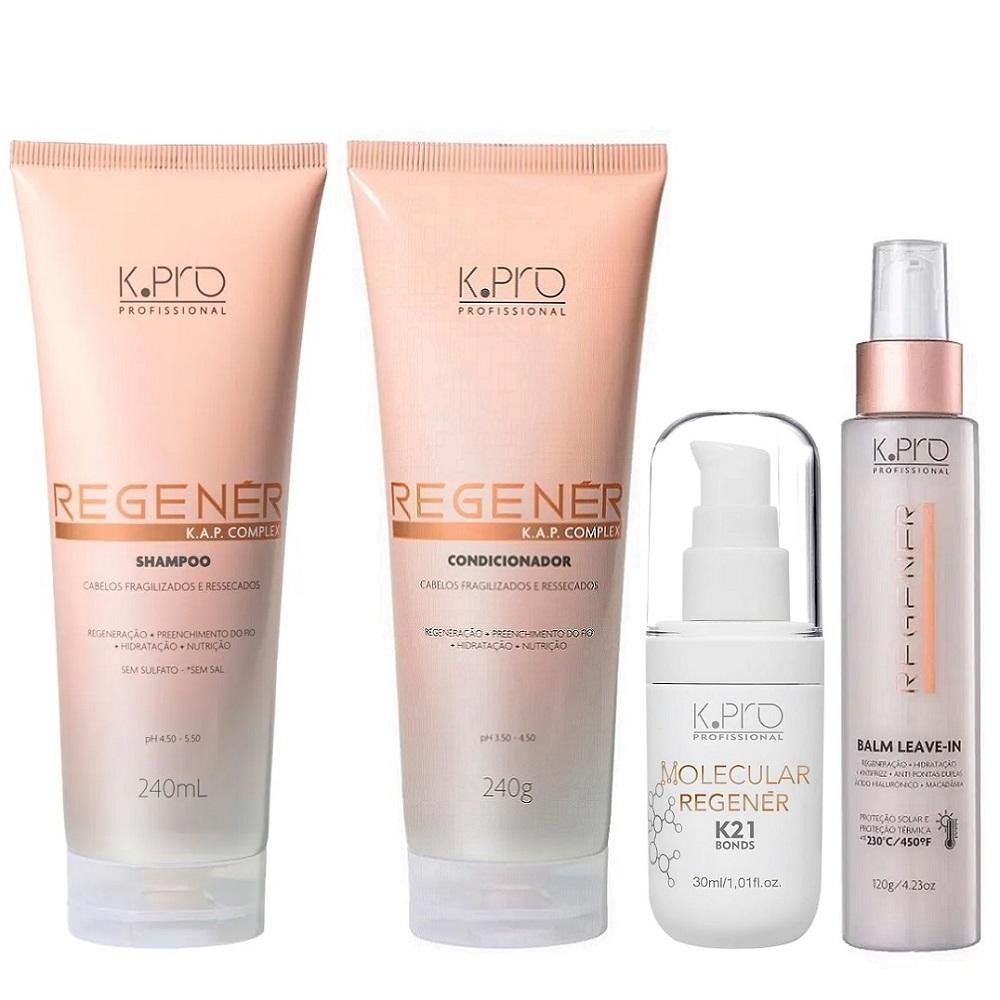 Kit K.Pro Regenér - Shampoo 240ml + Condicionador 240ml + Balm 120ml + K21 30ml
