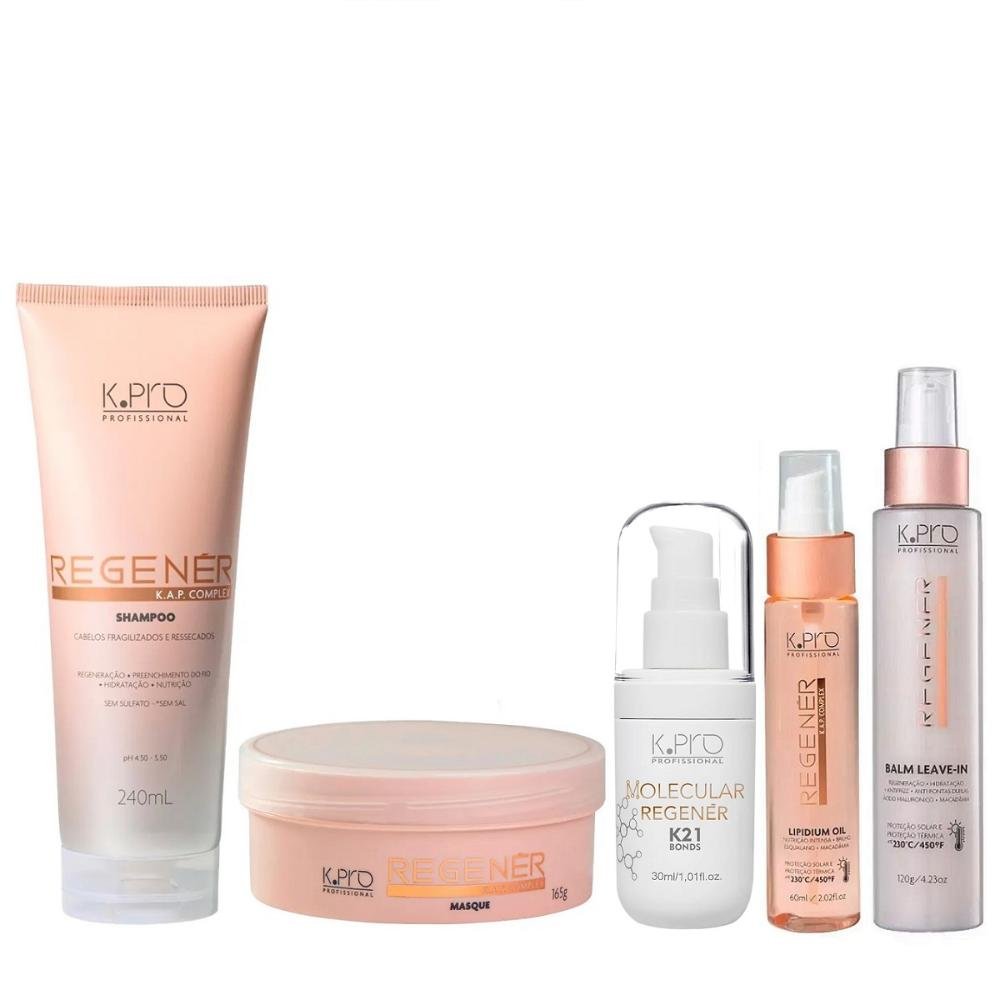 Kit K.Pro Regenér - Shampoo 240ml + Máscara 165g + Óleo 60ml + Balm 120ml + K21 30ml ÚNICO 1