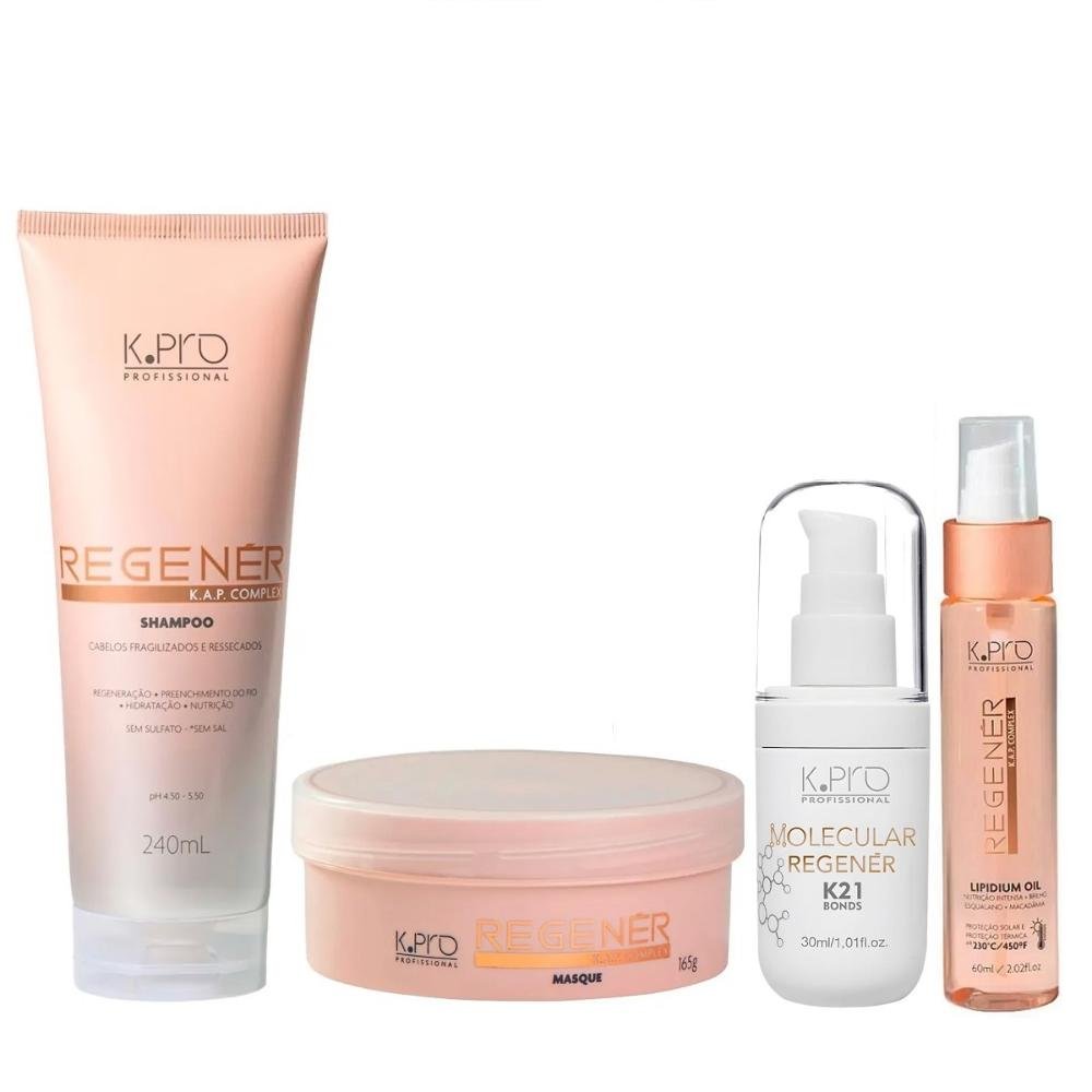 Kit K.Pro Regenér - Shampoo 240ml + Máscara 165g + Óleo 60ml + K21 30ml