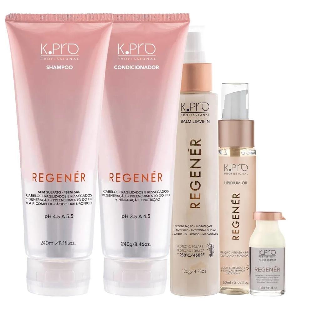 Kit K.Pro Profissional Regenér Shampoo + Condicionador + Balm + Óleo + Ampola ÚNICO 1