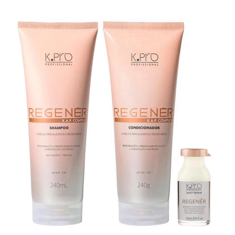 Kit K.Pro Profissional Regenér Shampoo 240ml + Condicionador 240ml + Ampola 10ml