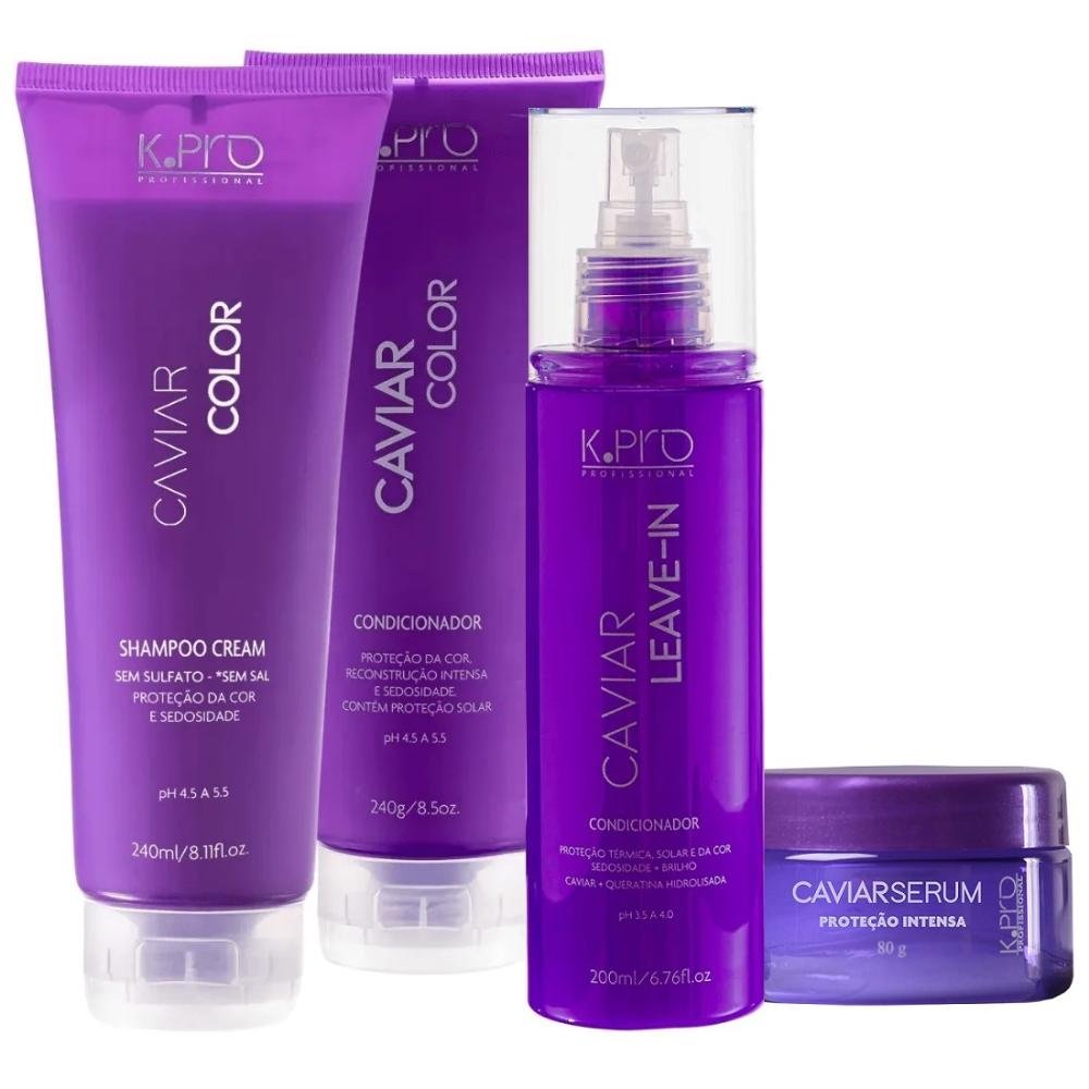 Kit K.Pro Caviar - Shampoo & Condicionador 240ml & Leave-In 200ml + Sérum Proteção Intensa 80g
