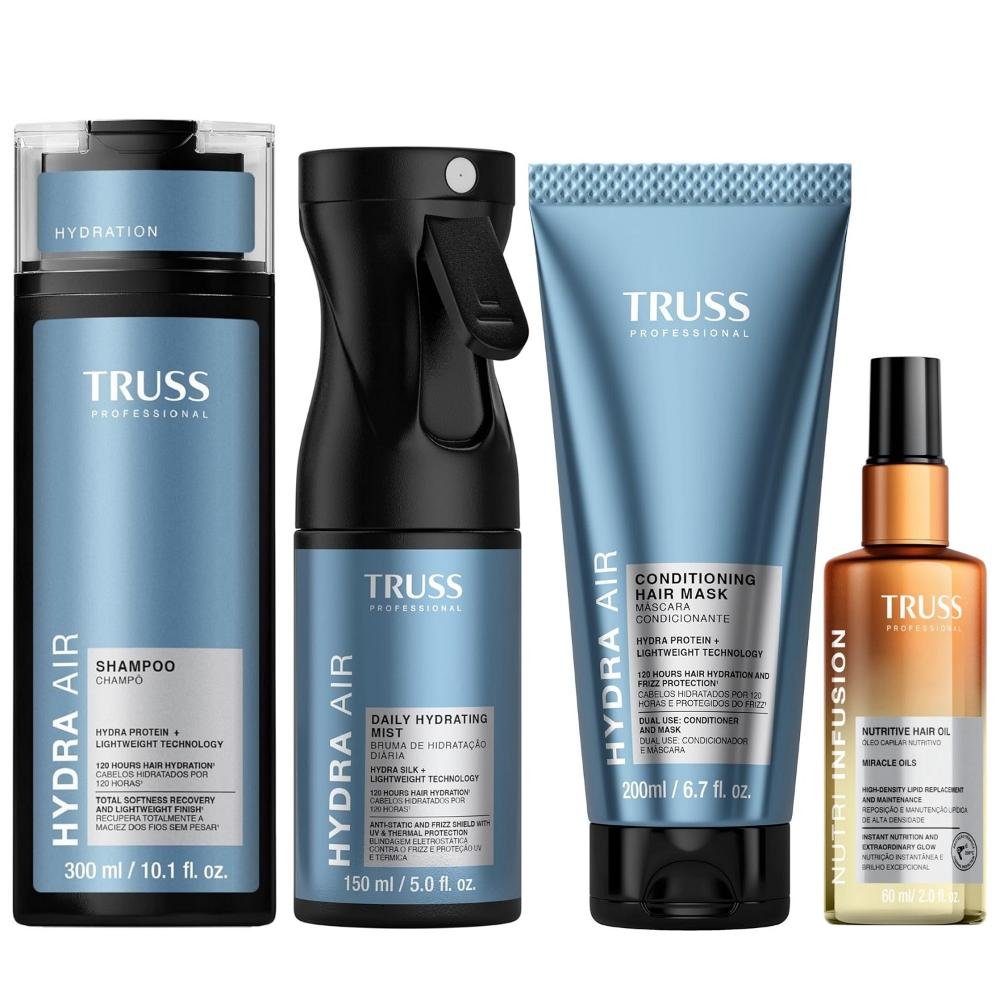 Kit Truss Hydra Air - Shampoo 300ml + CondMask 200ml + Bruma 150ml + Nutri Infusion Oil 60ml
