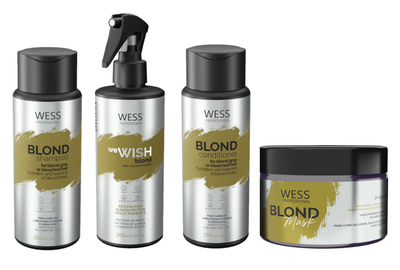 Wess Kit Blond Shampoo + Condicionador + Wish Matizador + Mask