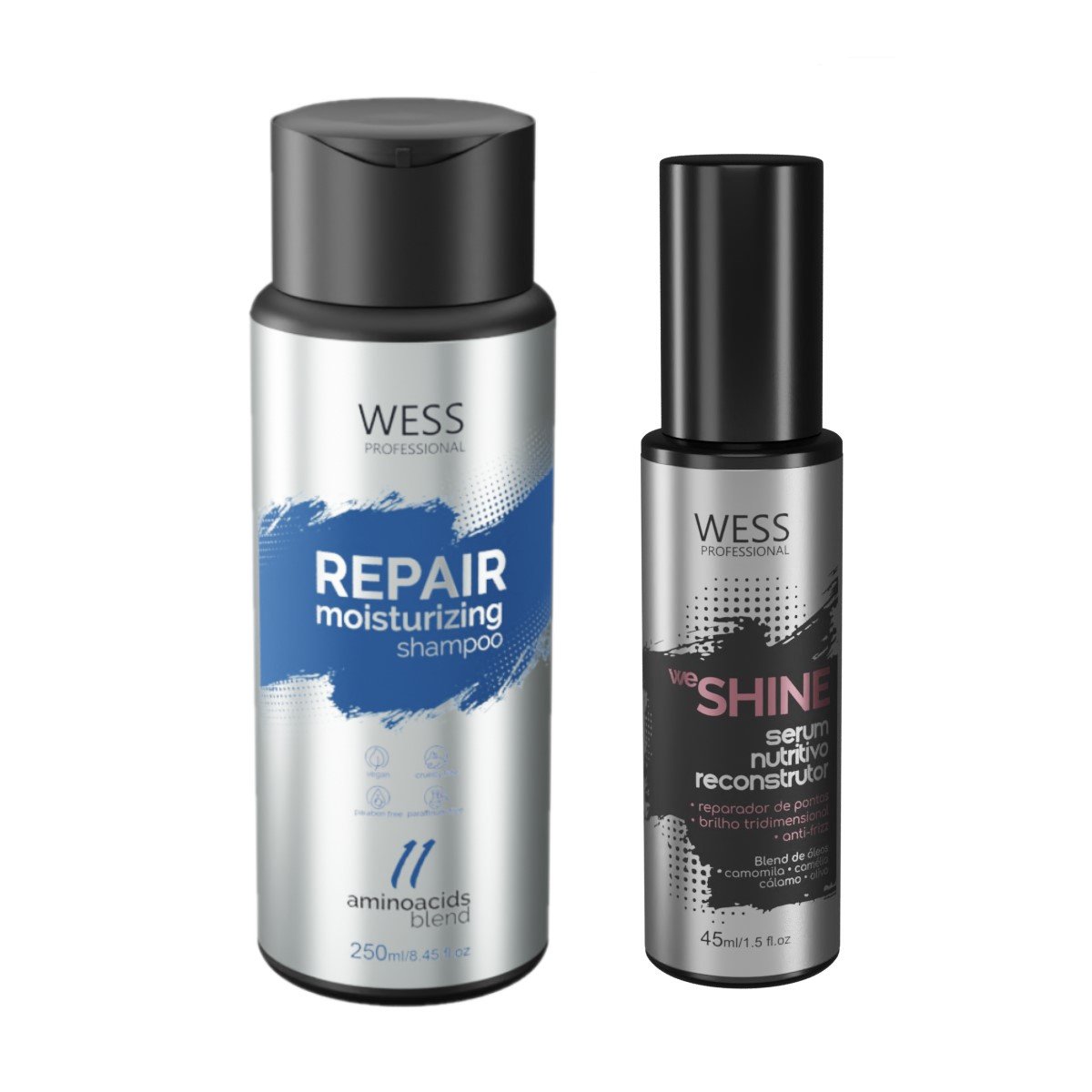 Kit Wess Repair Shampoo 250ml + We Shine Serum 45ml ÚNICO 1
