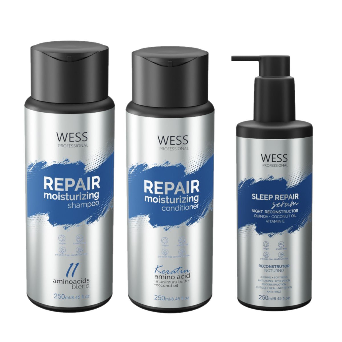 Kit Wess Repair SH 250ml + Cond 250ml  + Sleep Repair 250ml ÚNICO 1