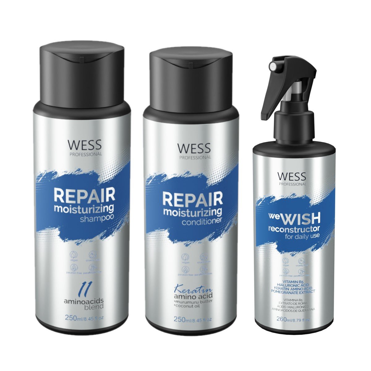 Kit Wess Repair Shampoo 250ml + Cond 250ml  + We Wish 260ml