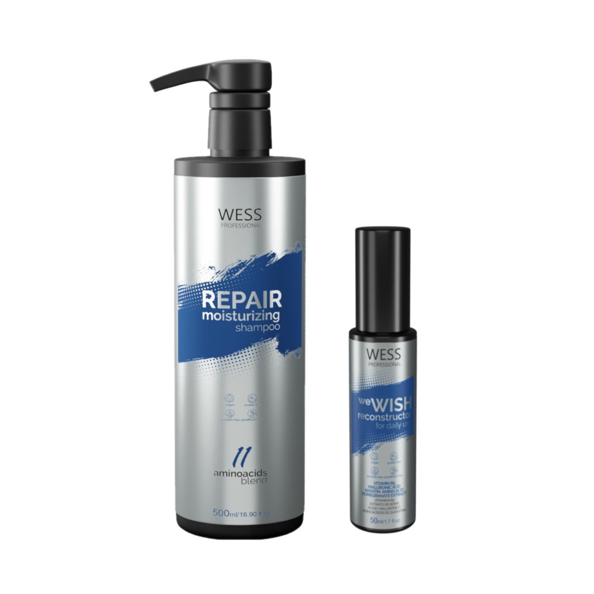 Kit Wess Repair Shampoo 500ml + We Wish Reconstrutor 50ml