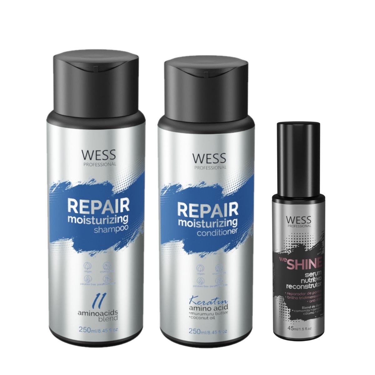 Kit Wess Repair SH 250ml + Cond 250ml  + We Shine Serum 45ml ÚNICO 1