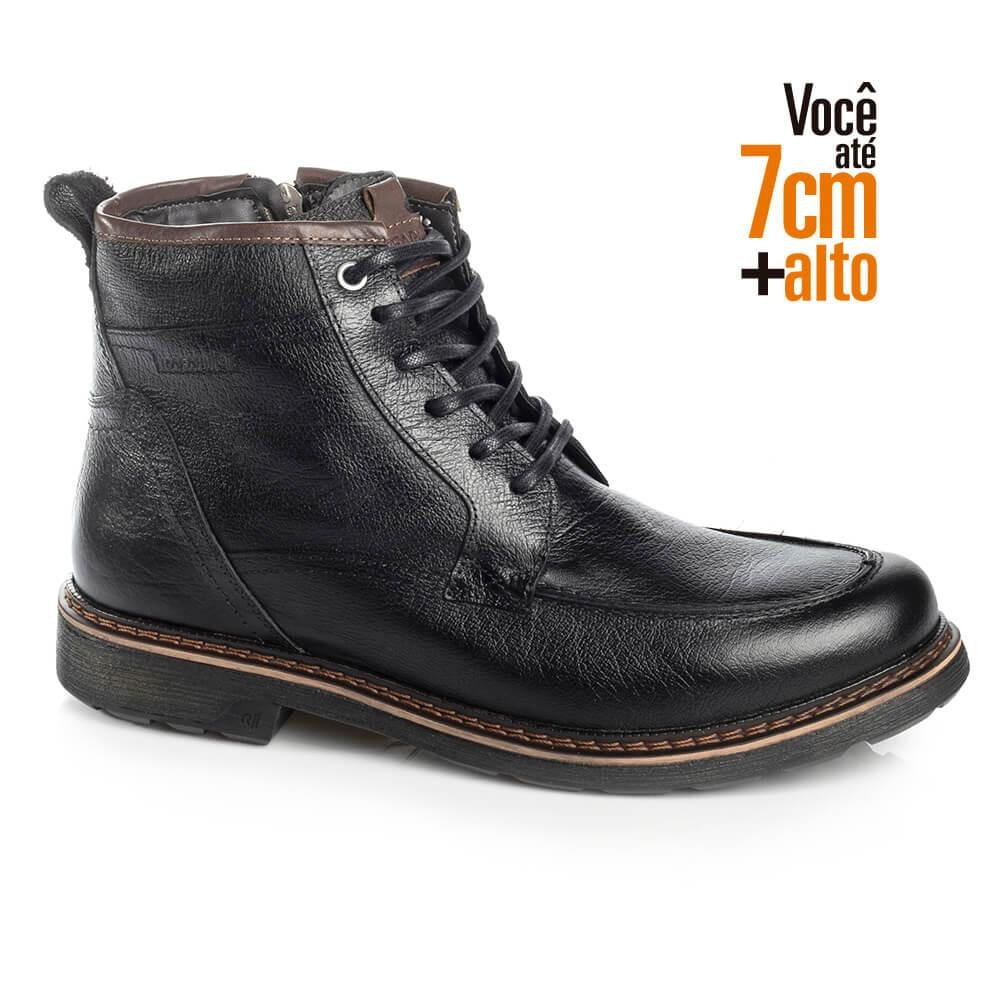 Bota Coturno Masculina Rafarillo Couro Aumenta Altura Lisa Preto 2
