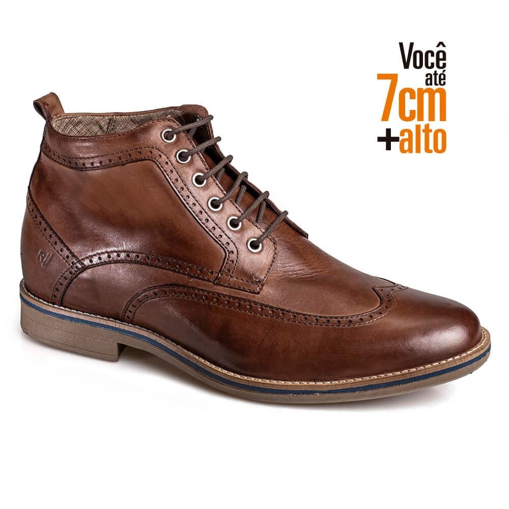 Bota Rafarillo Coturno Masculina Couro Aumenta Altura Marrom 2