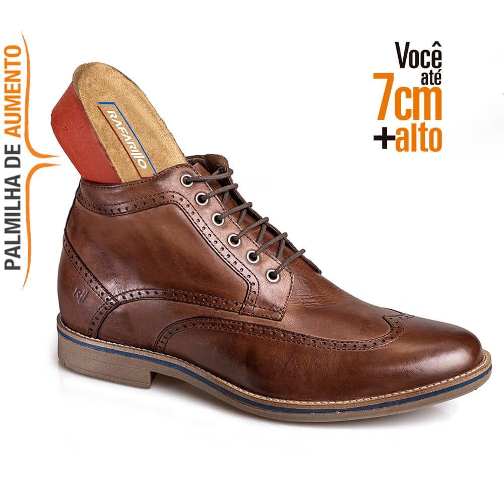 Bota Rafarillo Coturno Masculina Couro Aumenta Altura Marrom 3