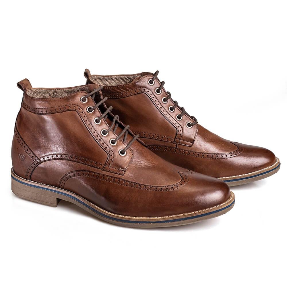 Bota Rafarillo Coturno Masculina Couro Aumenta Altura Marrom 4