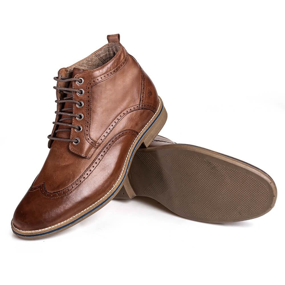 Bota Rafarillo Coturno Masculina Couro Aumenta Altura Marrom 5