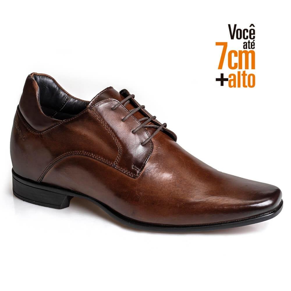 Sapato Social Couro Rafarillo Masculino Cadarço Salto 7cm Marrom 2