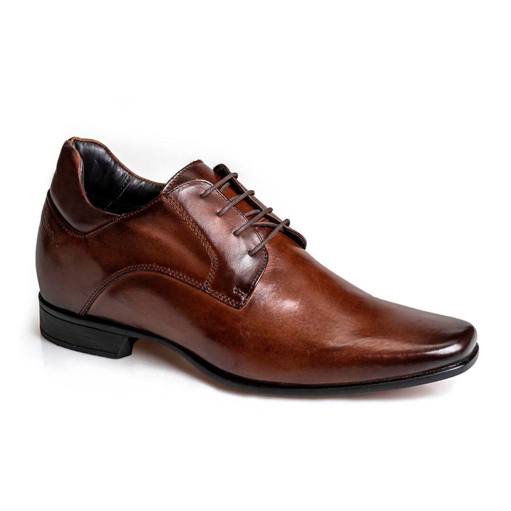 Sapato Social Couro Rafarillo Masculino Cadarço Salto 7cm Marrom 1