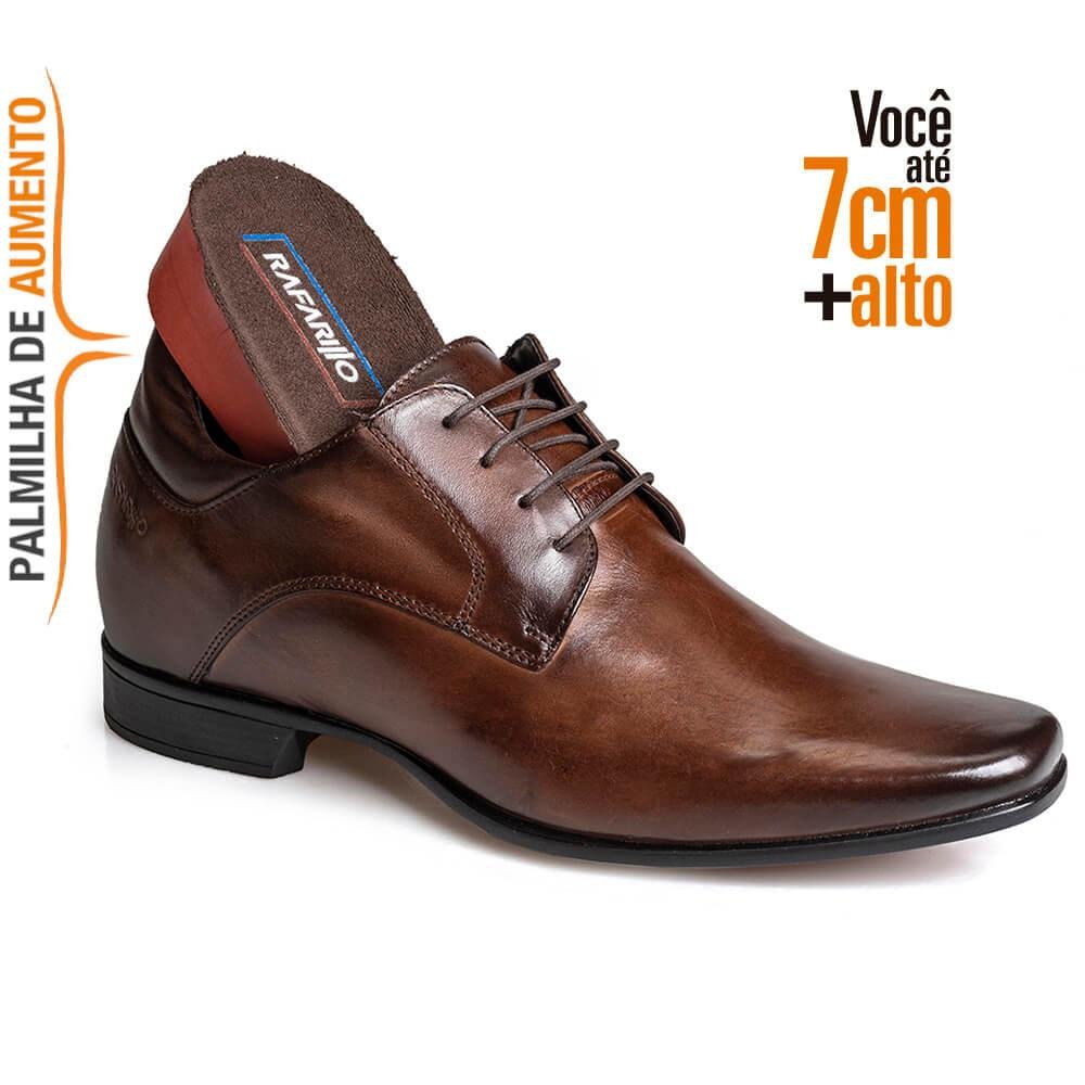 Sapato Social Couro Rafarillo Masculino Cadarço Salto 7cm Marrom 4