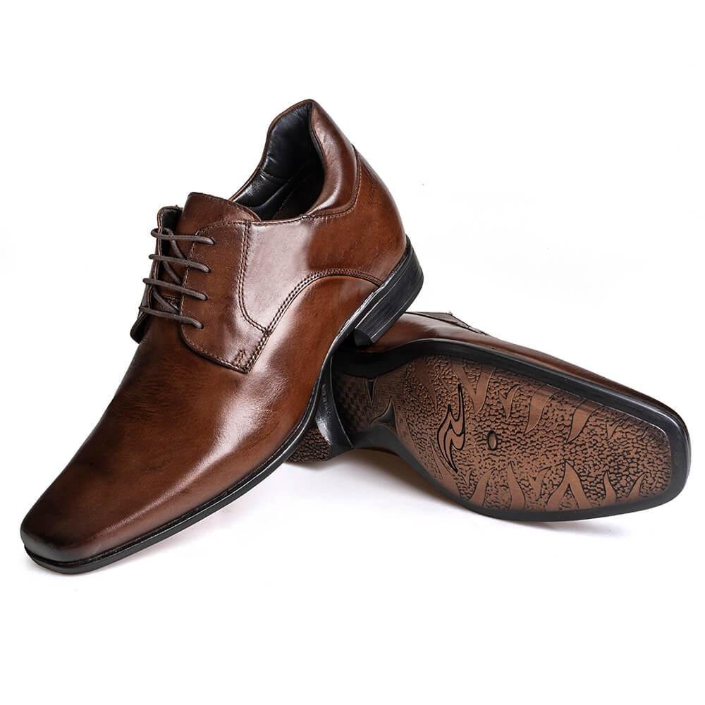 Sapato Social Couro Rafarillo Masculino Cadarço Salto 7cm Marrom 6