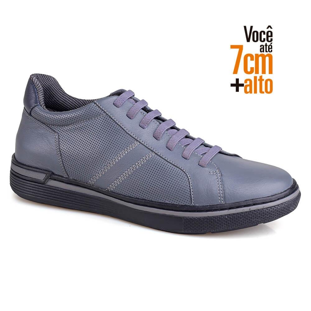 Sapatenis Couro Rafarillo com Cadarço Você + Alto Masculino Cinza 6