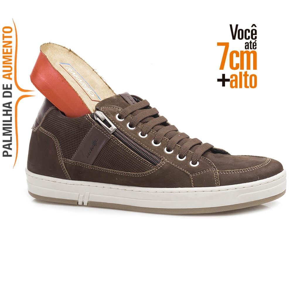 Sapatênis Rafarillo Couro Masculino Aumenta Altura Conforto Marrom 4