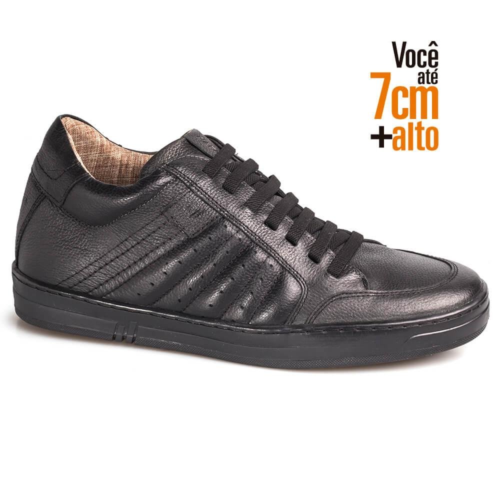 Sapatênis Rafarillo Couro Masculino Aumenta Altura Urbano Preto 2