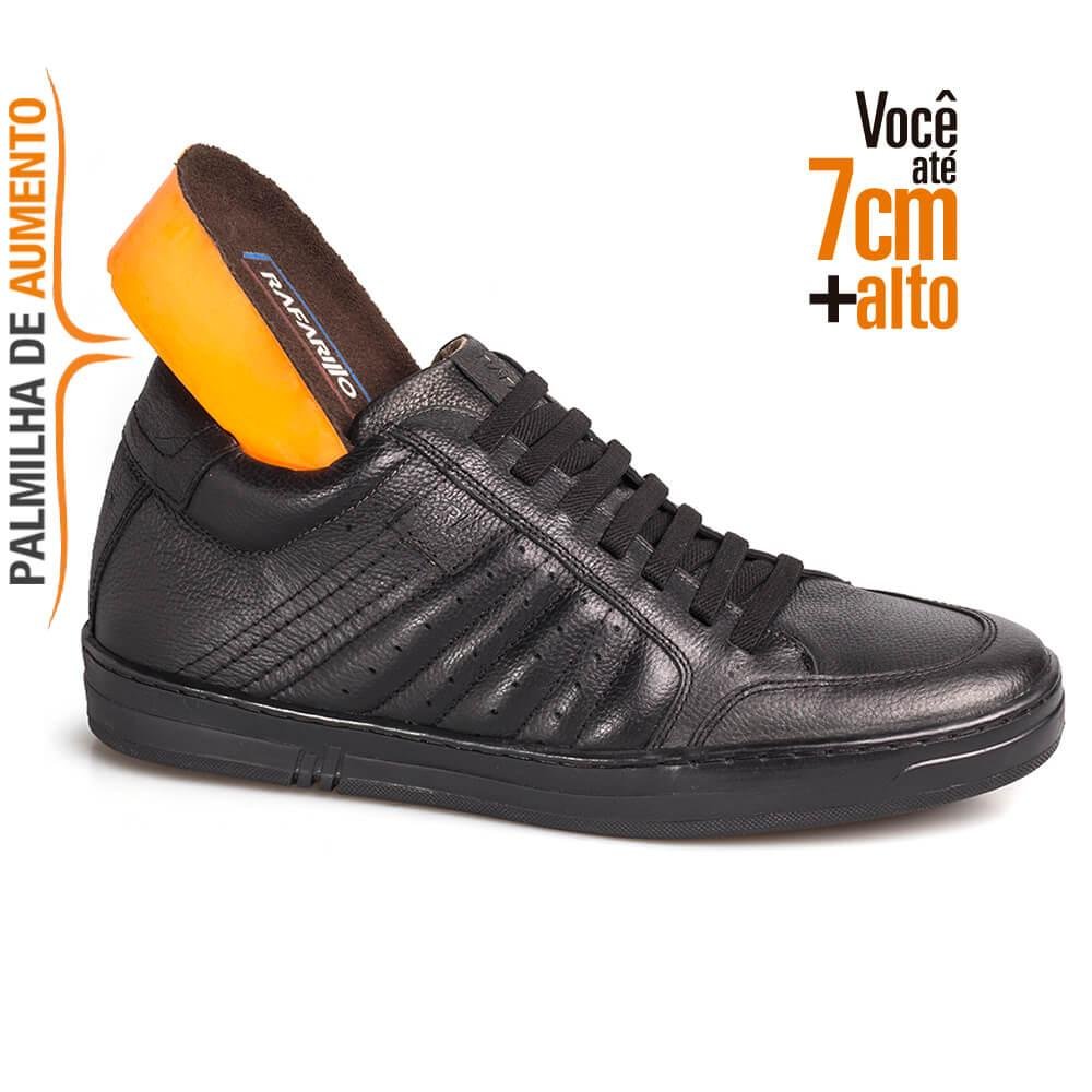 Sapatênis Rafarillo Couro Masculino Aumenta Altura Urbano Preto 3
