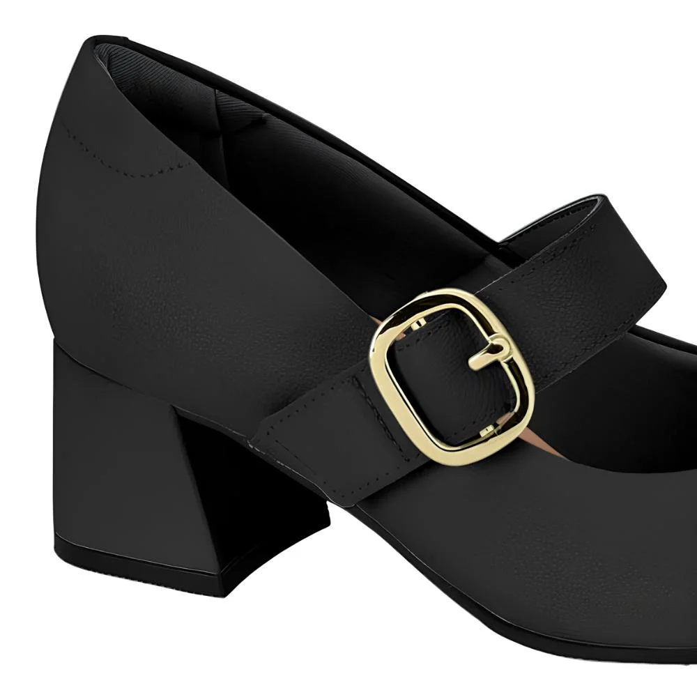 Sapato Feminino Modare Boneca Salto Robusto Fivela Preto 3