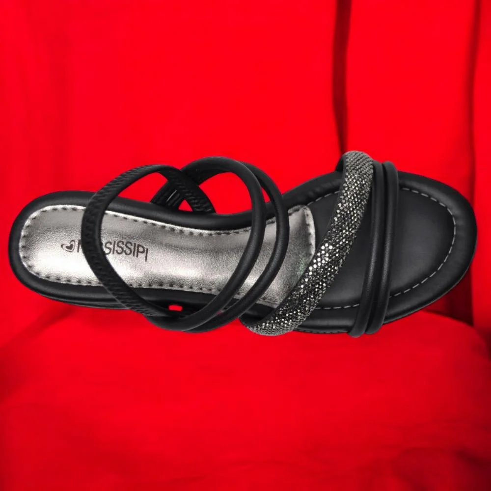 Sandalia Mississipi Feminina Com Tira Brilhante Casual Preto 3