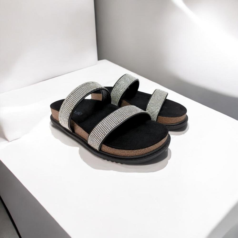 Tamanco beira rio feminino slider brilhante Preto 2