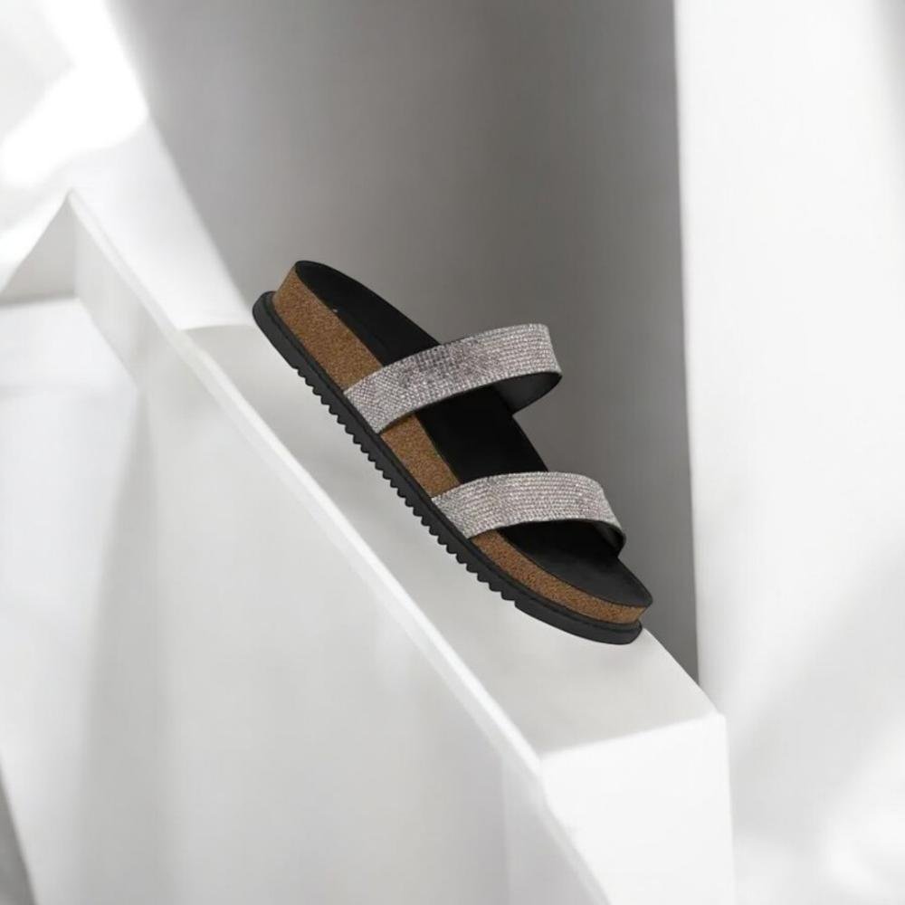 Tamanco beira rio feminino slider brilhante Preto 3