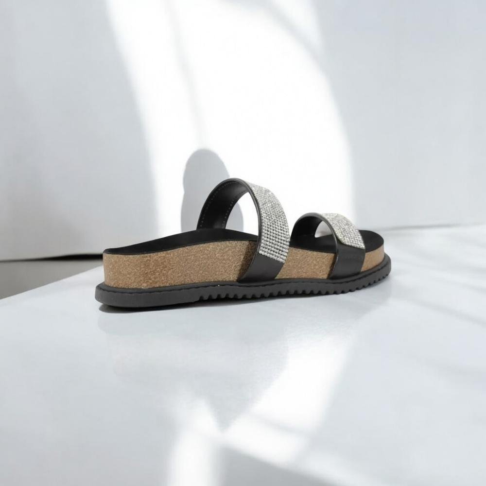 Tamanco beira rio feminino slider brilhante Preto 4