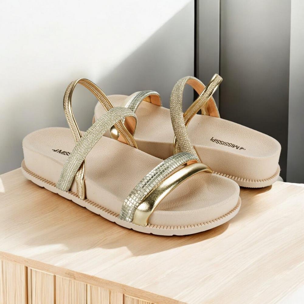 Sandália Feminina Mississipi Flatform Metalizada Bege 2