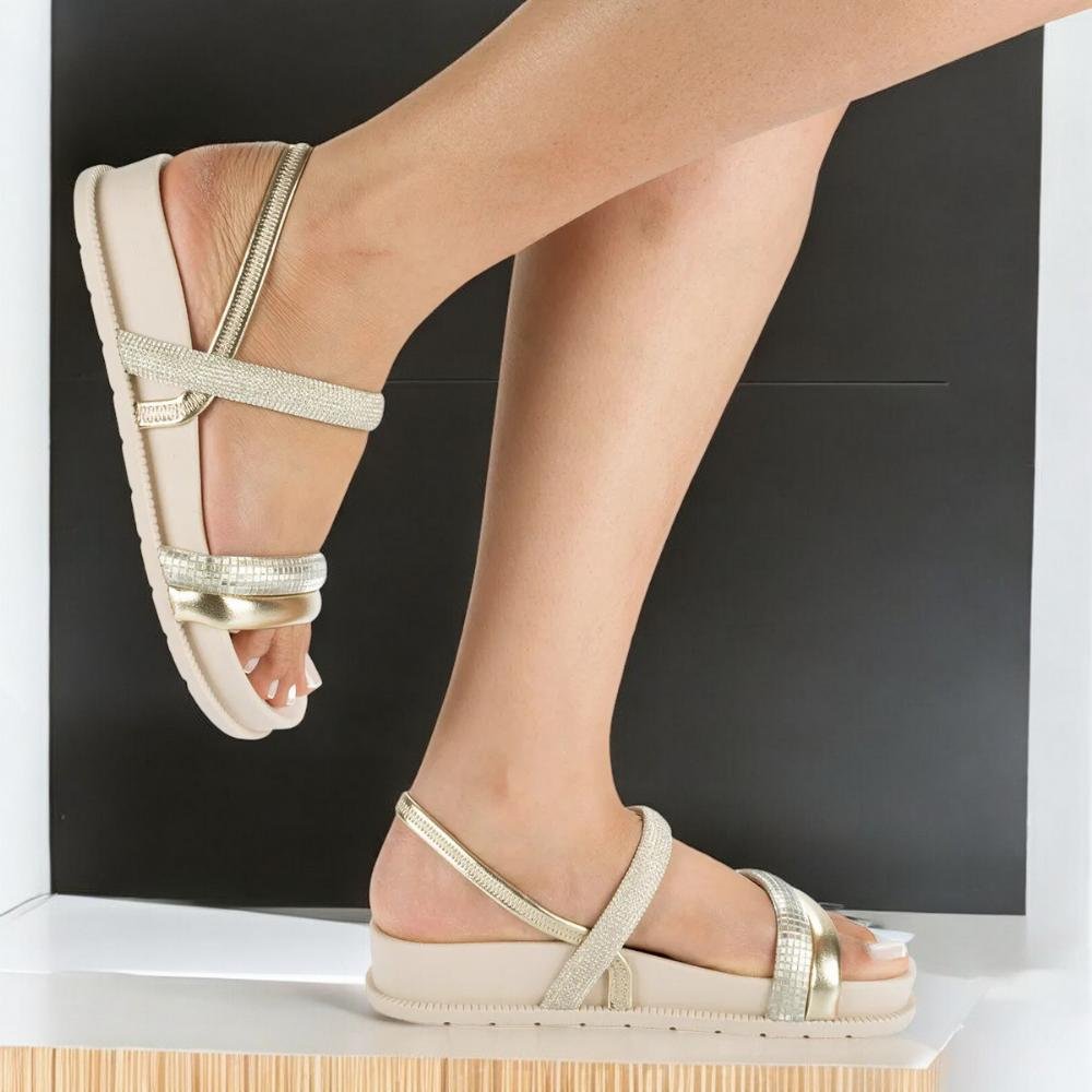Sandália Feminina Mississipi Flatform Metalizada Bege 3