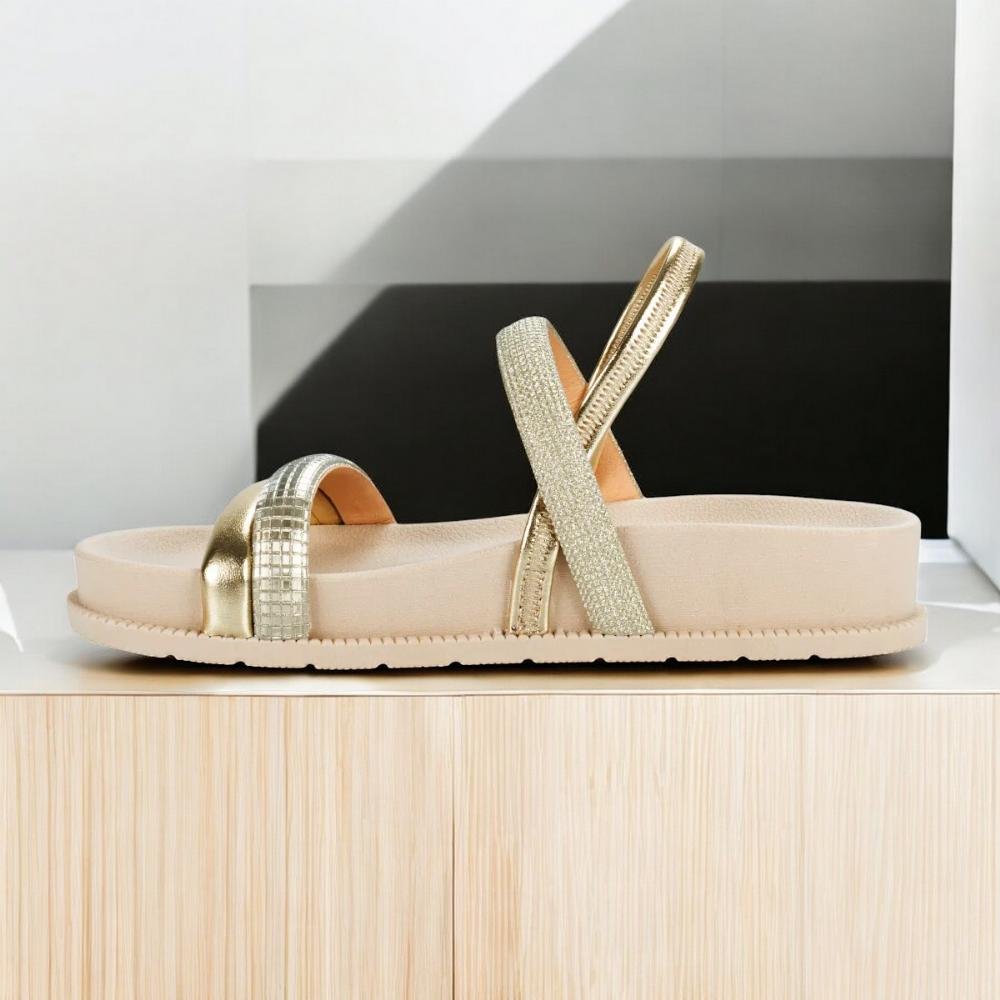 Sandália Feminina Mississipi Flatform Metalizada Bege 5