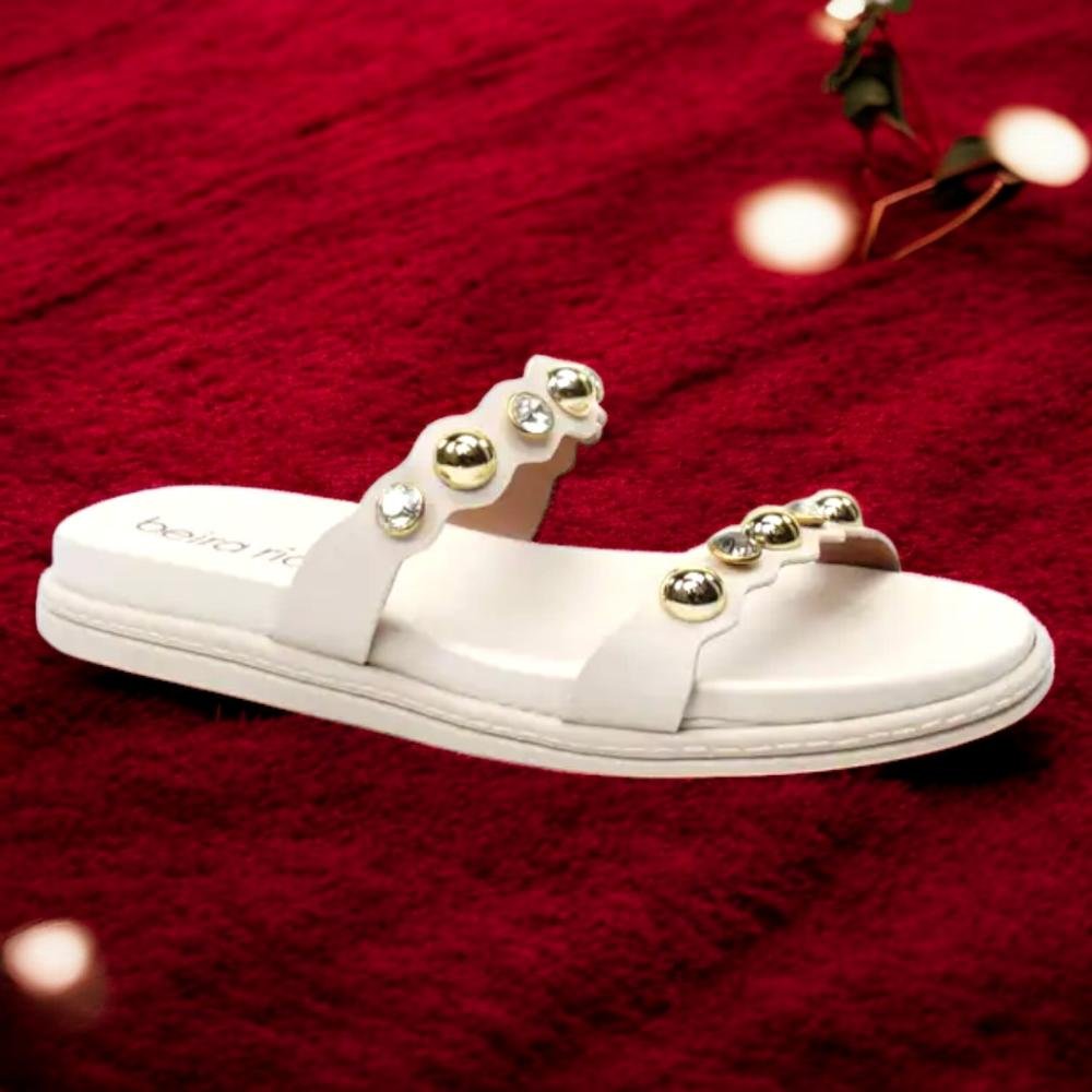 Tamanco Beira Rio Napa Feminina Com Pedrarias Branco 4