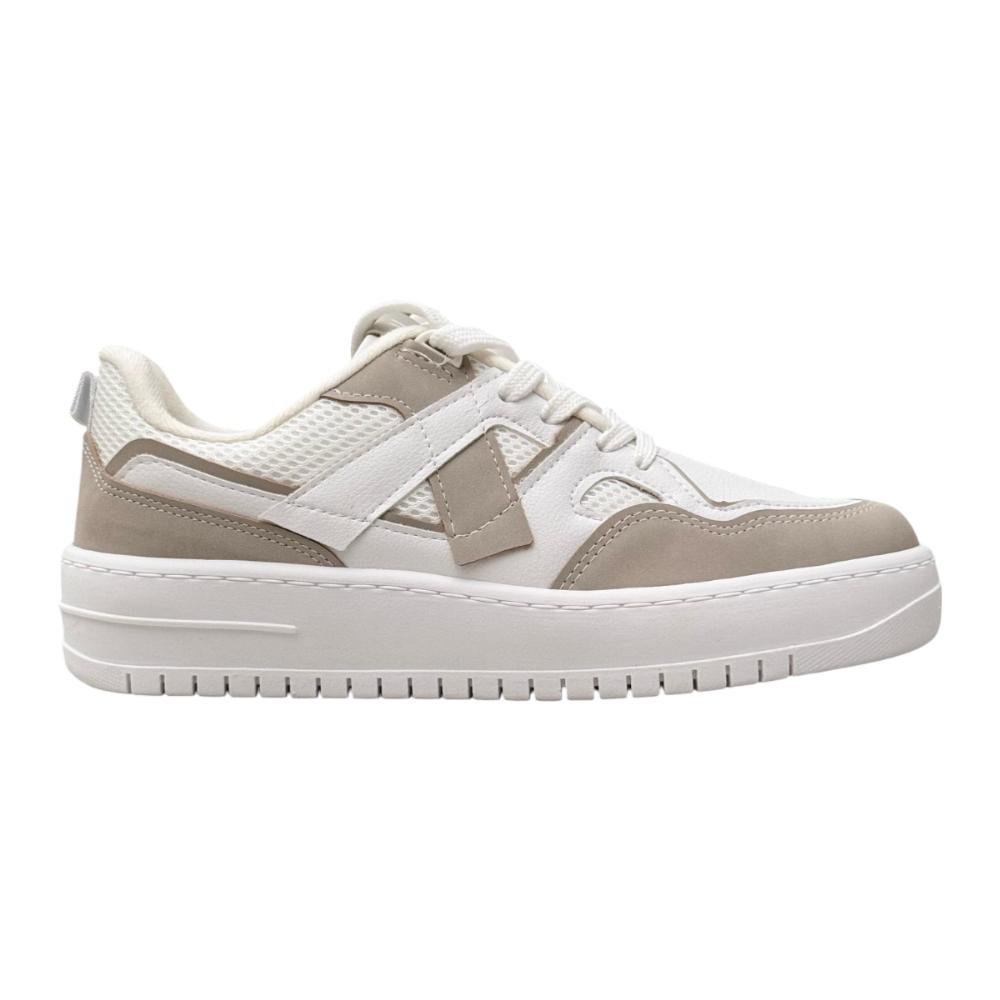 Tenis feminino vizzano com recortes branco cinza flatform Branco/Cinza