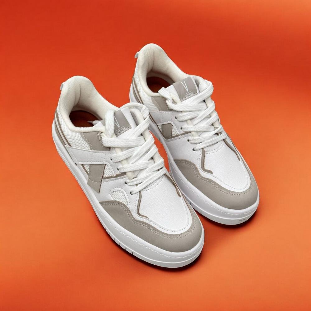 Tenis feminino vizzano com recortes branco cinza flatform Branco/Cinza 2