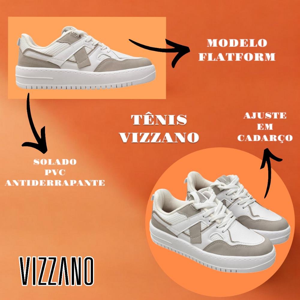 Tenis feminino vizzano com recortes branco cinza flatform Branco/Cinza 6