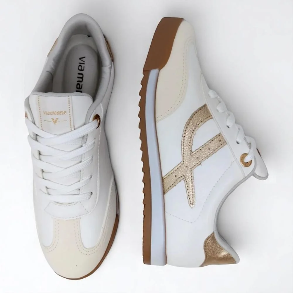 Tenis Via Marte Feminino Casual Conforto Marfim/Milk/Gold 3