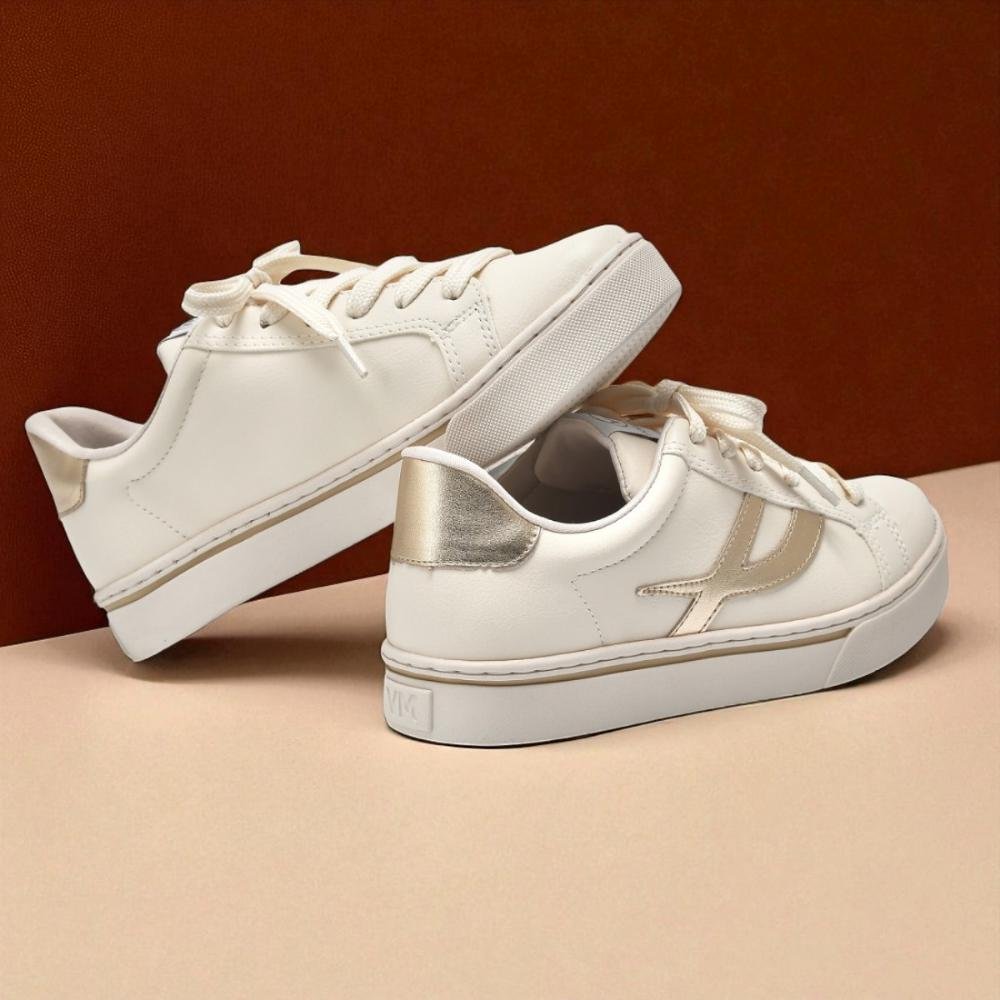 Tênis Feminino Via Marte Shine Metalizado Marfim/Gold 3