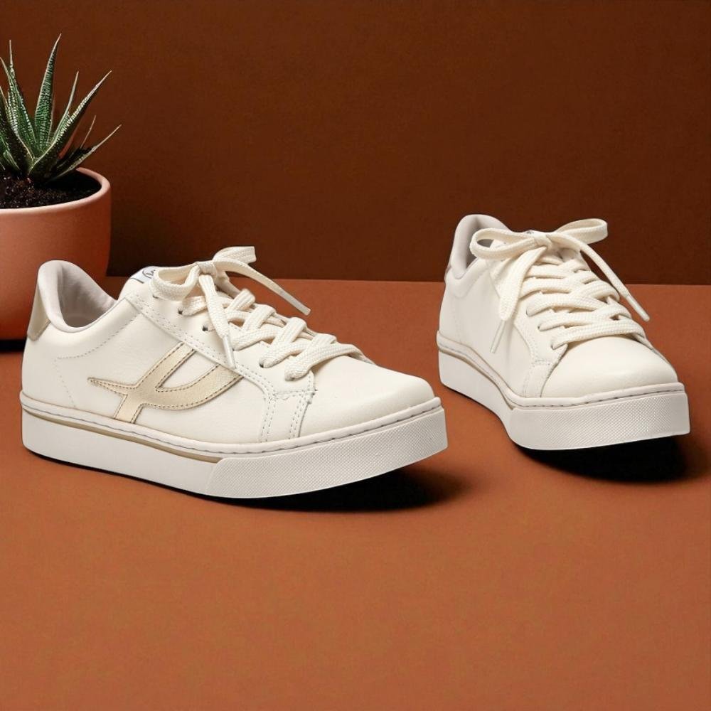 Tênis Feminino Via Marte Shine Metalizado Marfim/Gold 4