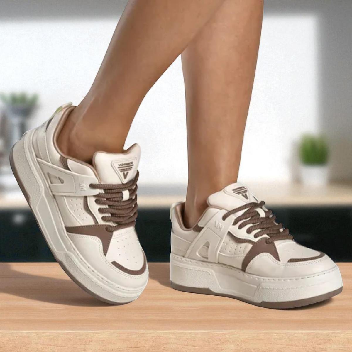 Tênis Via Marte Feminino Urban Napa Bege/Marrom 5