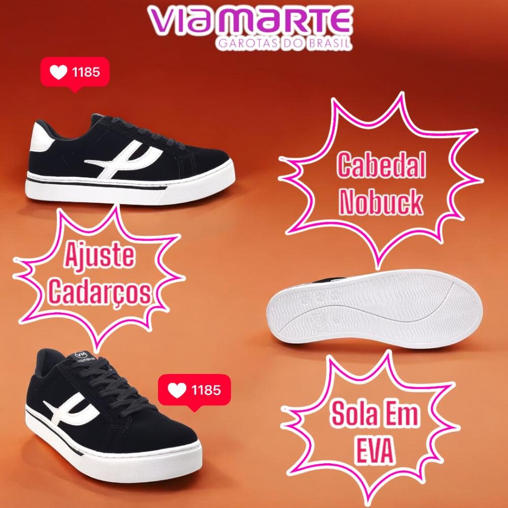 Tenis via marte feminino nobuck napa urbano Preto/Branco 6