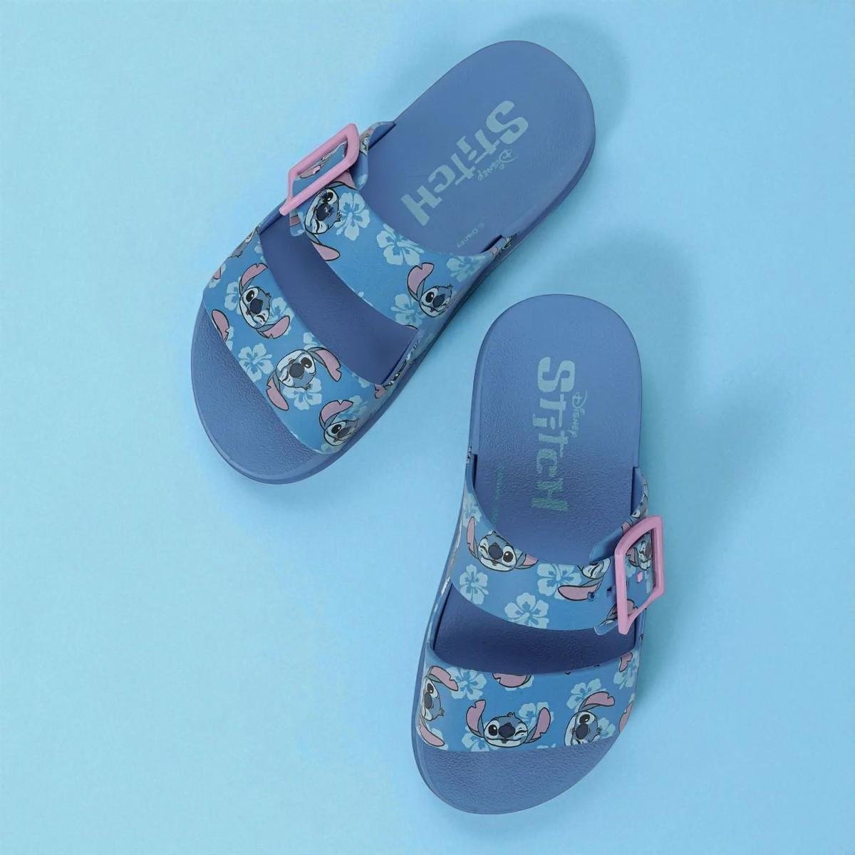 Chinelo Infantil Stitch Summer Slid Menina Grendene Azul/Rosa 3