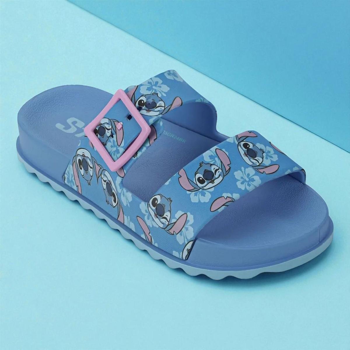 Chinelo Infantil Stitch Summer Slid Menina Grendene Azul/Rosa 4