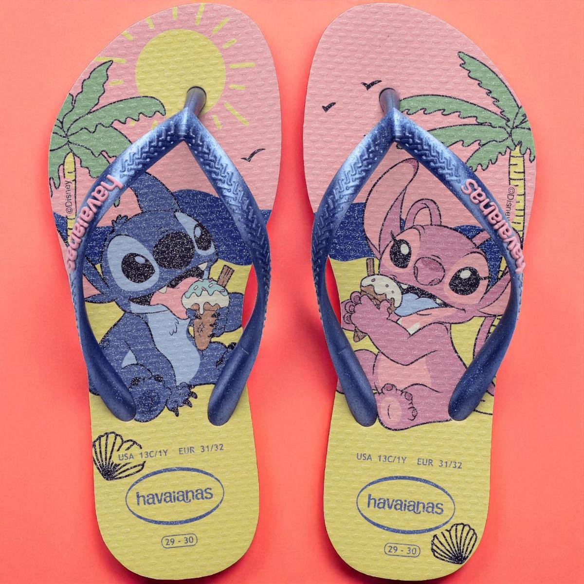 Chinelo Meninas Havaianas Slim Disney Stitch Azul/Rosa 2