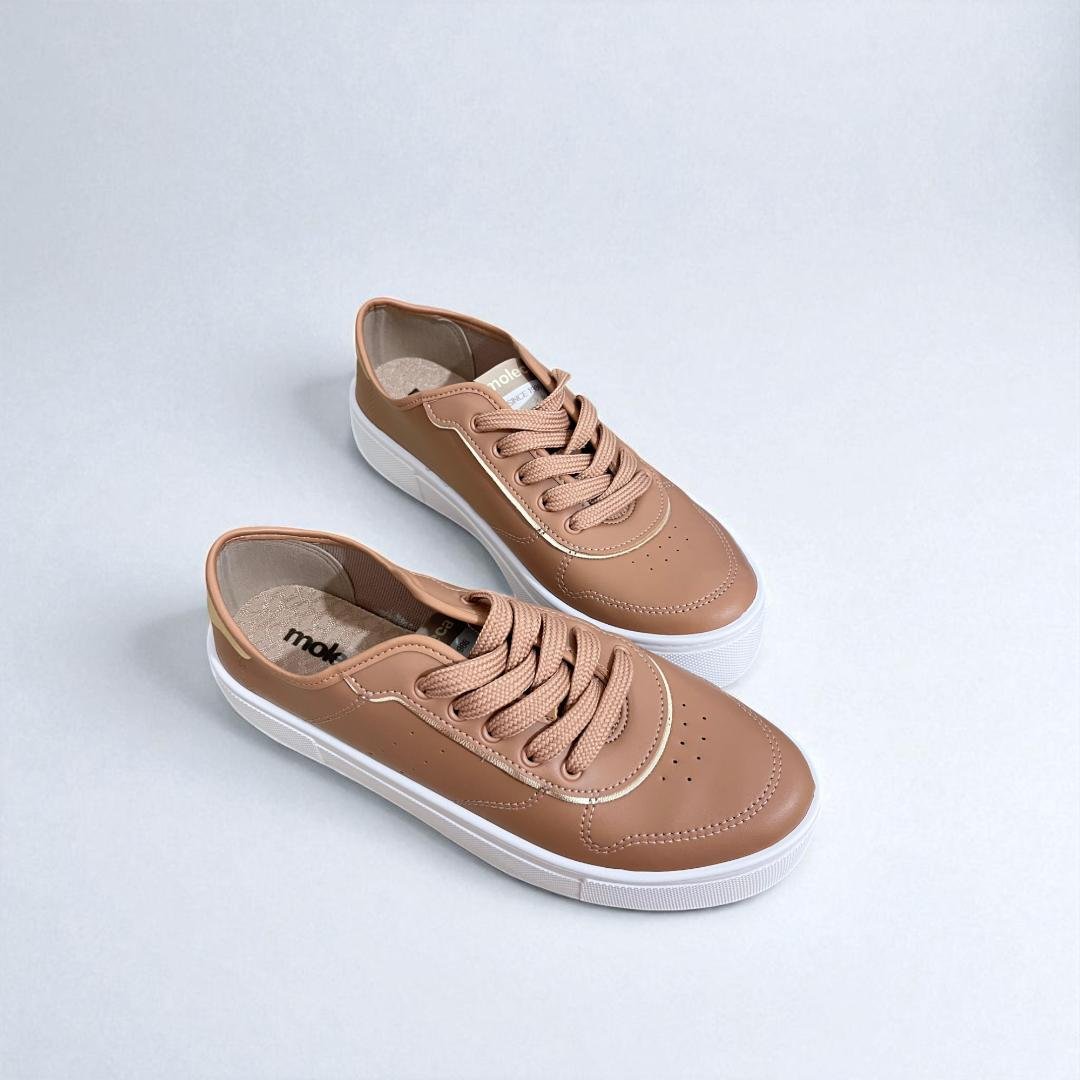 Tênis moleca feminino urbanho simples casual Nude/Dourado 2