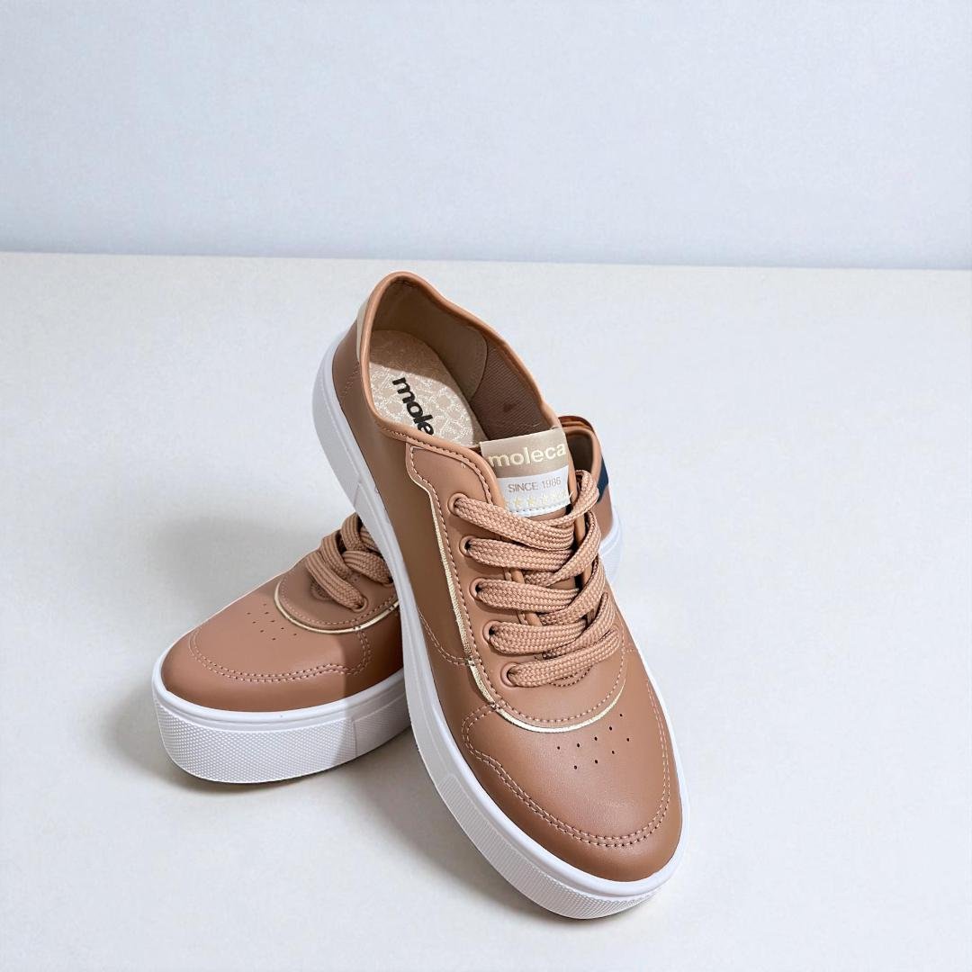 Tênis moleca feminino urbanho simples casual Nude/Dourado 4