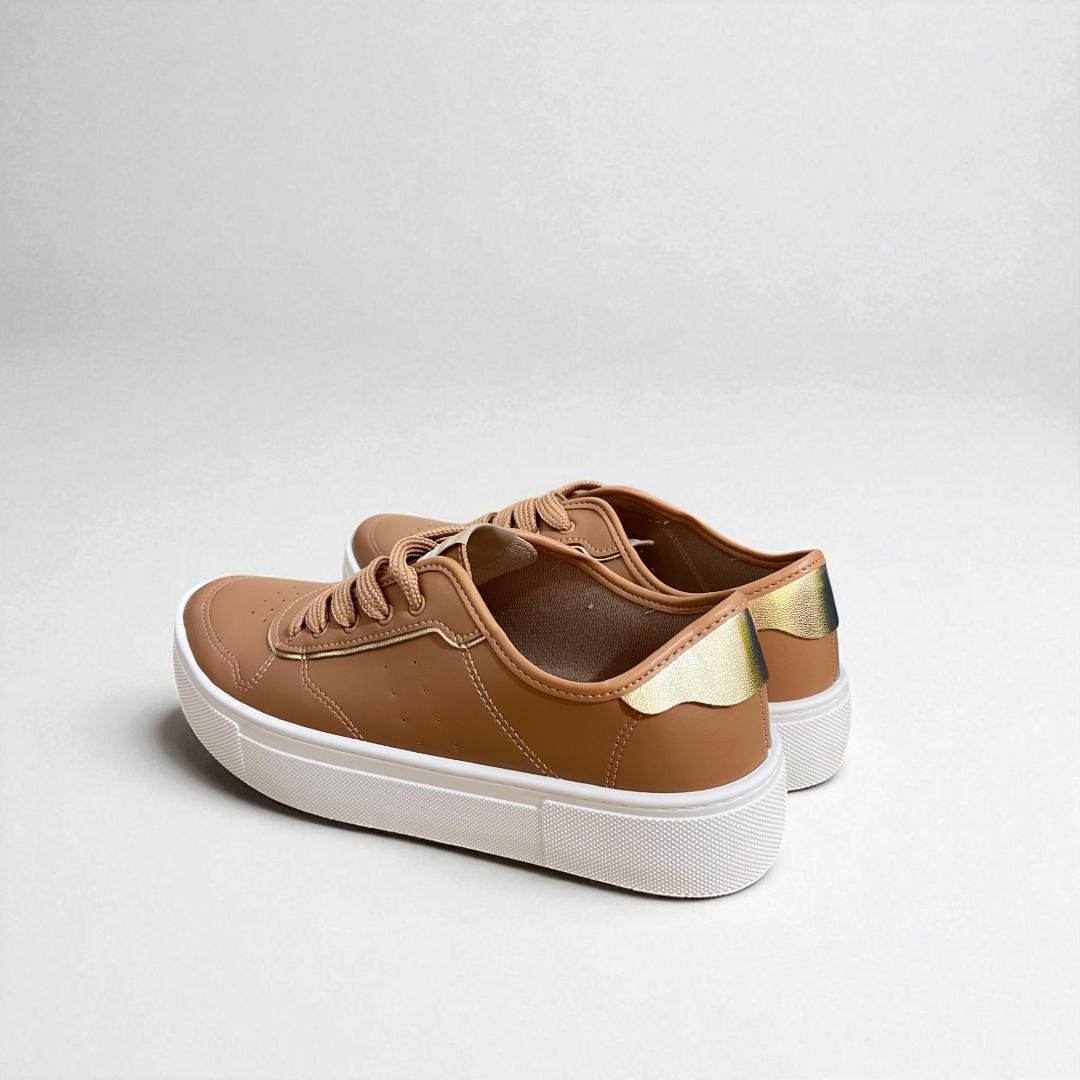 Tênis moleca feminino urbanho simples casual Nude/Dourado 6